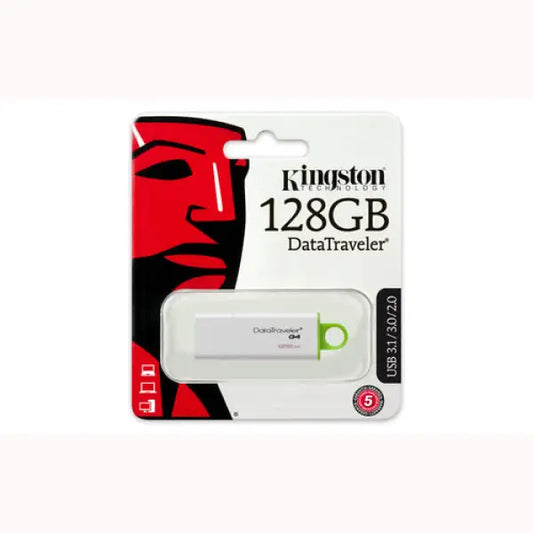 Pendrive Kingston DataTraveler 128GB USB 3.1 bianco con dettaglio verde in confezione sigillata