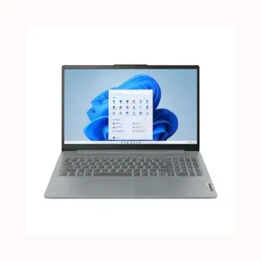 Notebook Lenovo grigio aperto con schermo Windows tastiera full size e display a bordi sottili