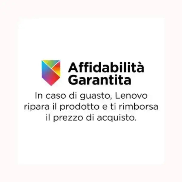 Logo scudo colorato e testo Affidabilita Garantita con messaggio di riparazione e rimborso per lenovo tablet