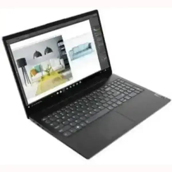 Notebook Lenovo nero con display aperto che mostra un software di design d'interni