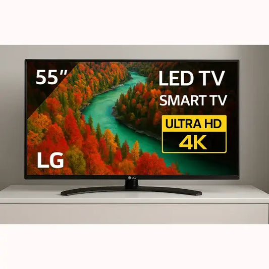 Televisore LG 55" LED Smart TV 4K Ultra HD con cornice sottile e stand curvo per soggiorno