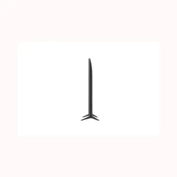 Profilo laterale di LG TV nero ultra sottile con supporto a V e design minimal per salotto