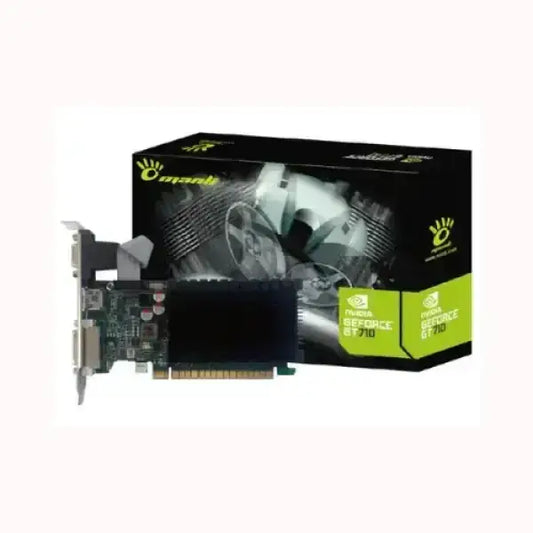 Scheda video MANLI Nvidia GeForce GT 710 con confezione nera e dettagli verdi