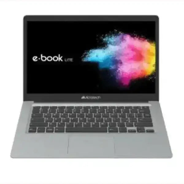 Notebook Microtech e-book lite con tastiera grigia e schermo con grafica colorata