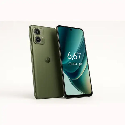 Motorola smartphone verde vista frontale e posteriore con display 6,67 pollici e doppia fotocamera