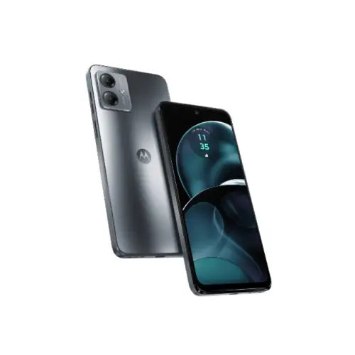 Smartphone Motorola con display touchscreen e doppia fotocamera posteriore in grigio elegante