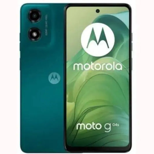 Smartphone Motorola Moto G04s in colore verde con doppia fotocamera posteriore e schermo touchscreen