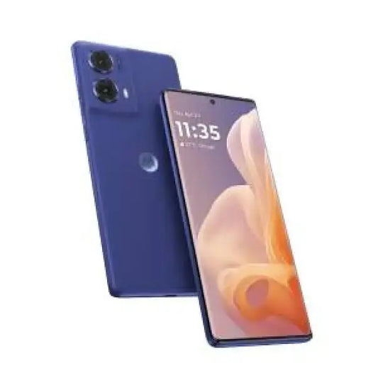 Smartphone Motorola Moto G85 blu con doppia fotocamera posteriore e schermo grande senza bordi