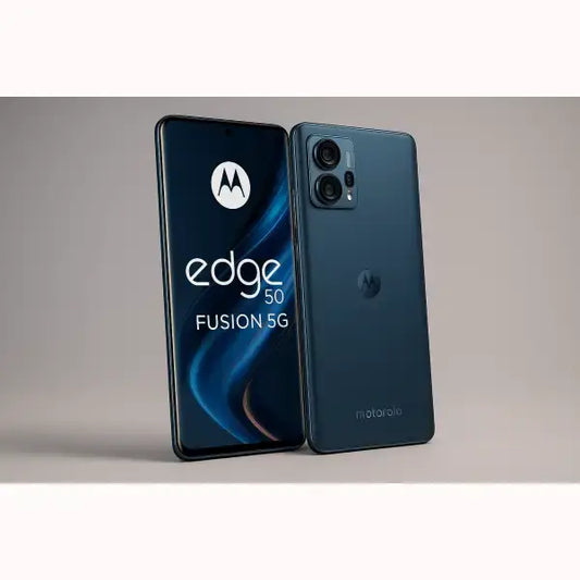 Motorola Edge 50 Fusion 5G smartphone blu fronte e retro, display ampio, doppia fotocamera e design sottile