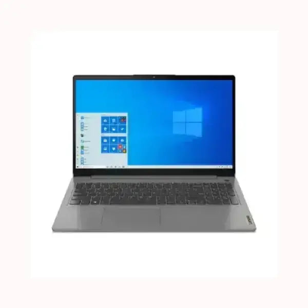 Notebook Lenovo grigio argento aperto con schermo Windows 10 tastiera completa e design sottile per lavoro
