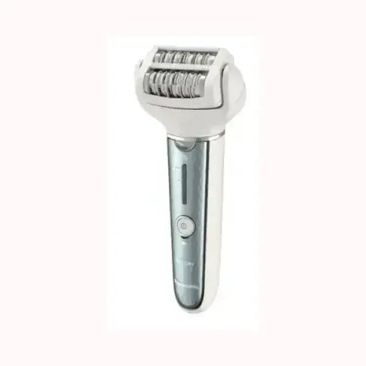 Epilatore Panasonic argento e bianco con testa rotante per rimozione precisa dei peli