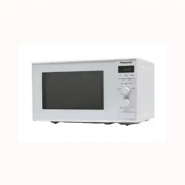 Microonde Panasonic bianco con display digitale e manopole di controllo per cucina moderna