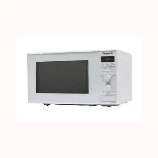 Microonde Panasonic bianco con display digitale e manopole di controllo per cucina moderna