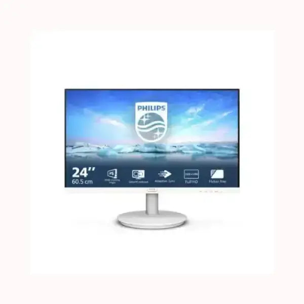 Monitor PHILIPS 24 pollici Full HD con design bianco elegante e supporto circolare