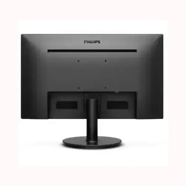 Philips monitor visto da dietro con supporto rotondo e design nero elegante