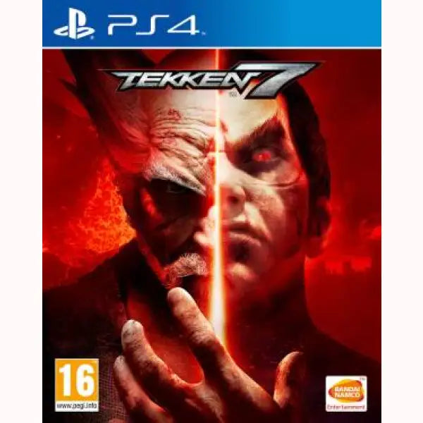 Copertina del gioco Tekken 7 per PS4 con personaggi in primo piano e sfondo rosso infuocato