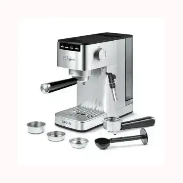 Macchina da caffè POLTI in acciaio inox con accessori inclusi per espresso e cappuccino