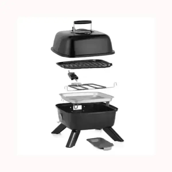Bistecchiere PRINCESS nero con coperchio, piastra grill e struttura smontabile per barbecue portatile
