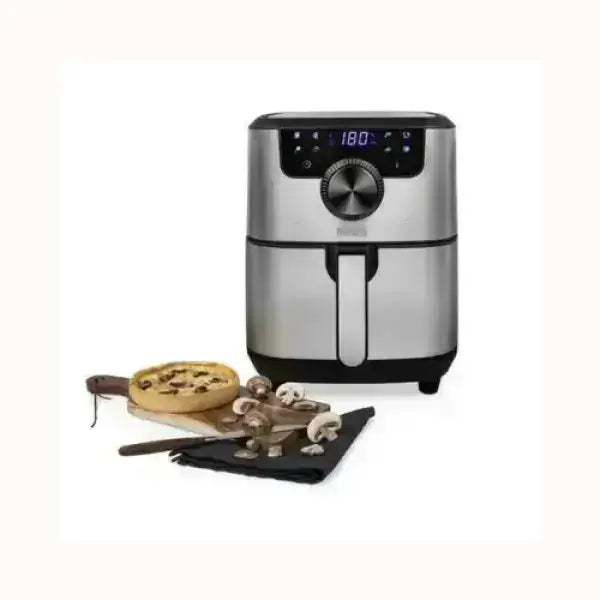 Friggitrice PRINCESS in acciaio inox con controllo digitale e ciambella dolce accanto