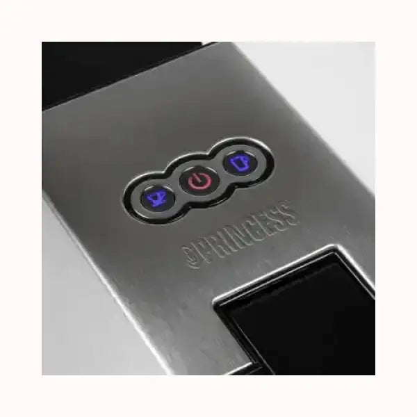 Pannello di controllo in acciaio inox con pulsanti illuminati della macchina da caffè PRINCESS