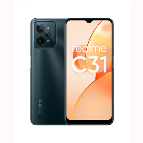 Smartphone REALME C31 nero con doppia fotocamera e schermo ampio a goccia