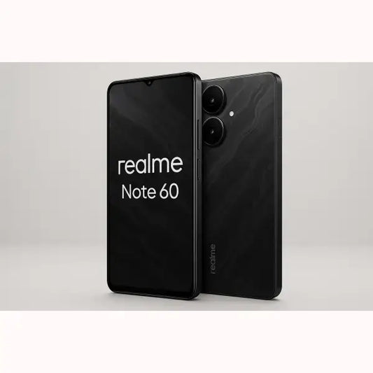 Smartphone Realme Note 60 nero con doppia fotocamera a due obiettivi e retro texturizzato elegante per foto di qualita