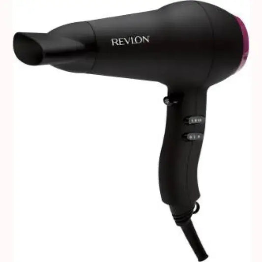 Asciugacapelli nero Revlon piccolo elettrodomestico con impostazioni di calore e velocità