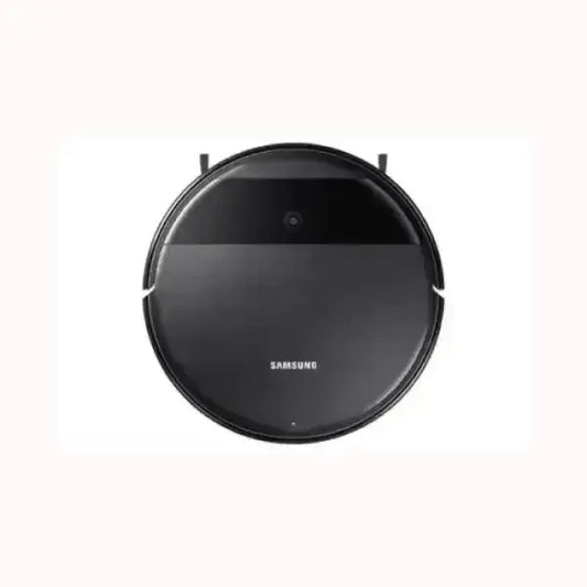 Aspirapolvere robot Samsung nero con design rotondo e sensori integrati per pulizia automatica