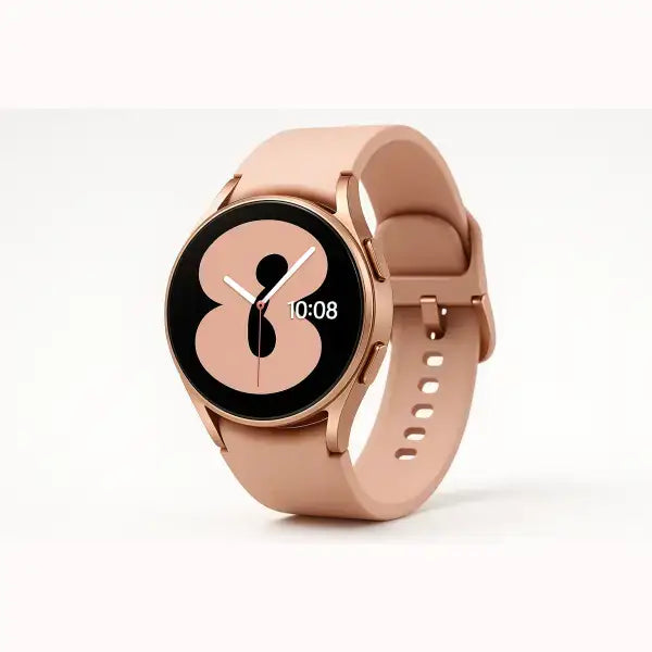 Samsung smartwatch rosa oro con quadrante rotondo display digitale e cinturino in silicone per fitness e notifiche