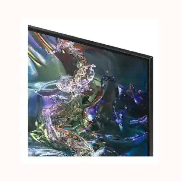 Samsung televisione smart angolo schermo sottile con cornice nera e immagine astratta colorata ad alta definizione