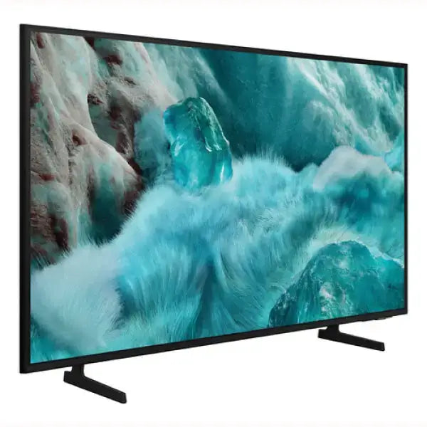 samsung tv televisore Samsung a schermo piatto con cornice sottile e piedini laterali immagine acqua turchese