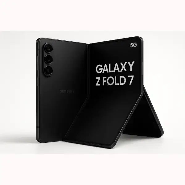 Smartphone Samsung Z Fold 7 nero pieghevole aperto a libro con tripla fotocamera e display interno 5G