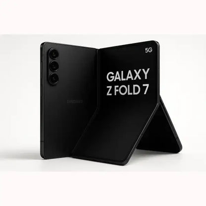 Smartphone Samsung Z Fold 7 nero pieghevole aperto a libro con tripla fotocamera e display interno 5G
