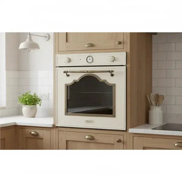 Forno Smeg in stile vintage con finitura crema e dettagli eleganti per la cucina moderna