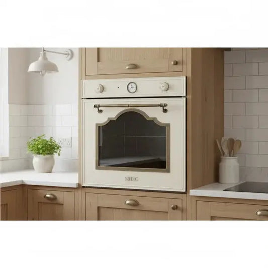 Forno Smeg in stile vintage con finitura crema e dettagli eleganti per la cucina moderna