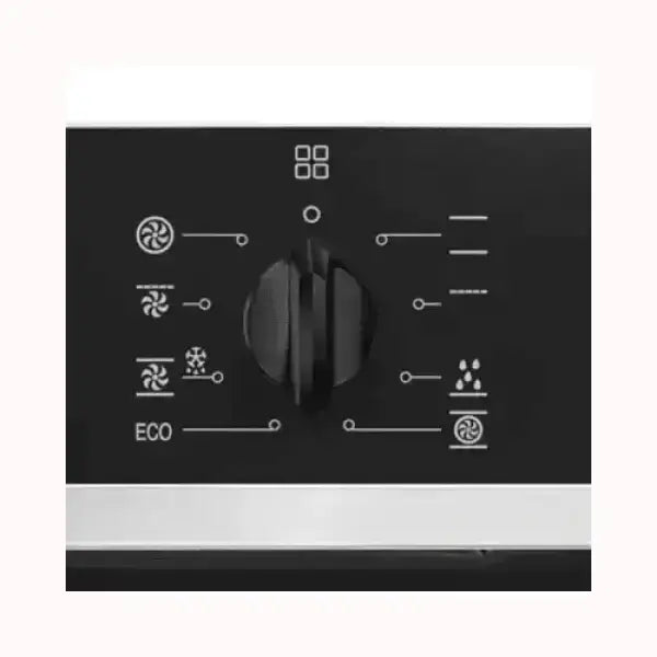 Pannello di controllo nero per forno SMEG con manopola centrale e simboli funzione chiari