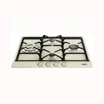 Piano cottura a gas SMEG in acciaio inox con quattro fuochi e manopole frontali