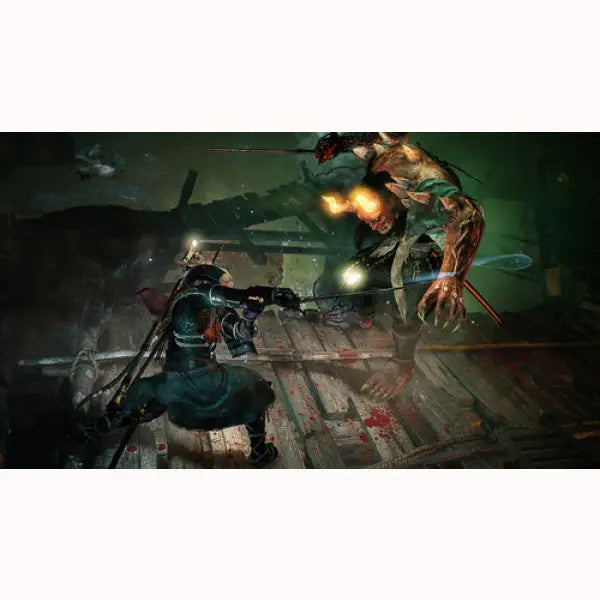 Gameplay di gioco SONY PS4 con combattimento tra guerriero e creatura demoniaca in ambiente oscuro