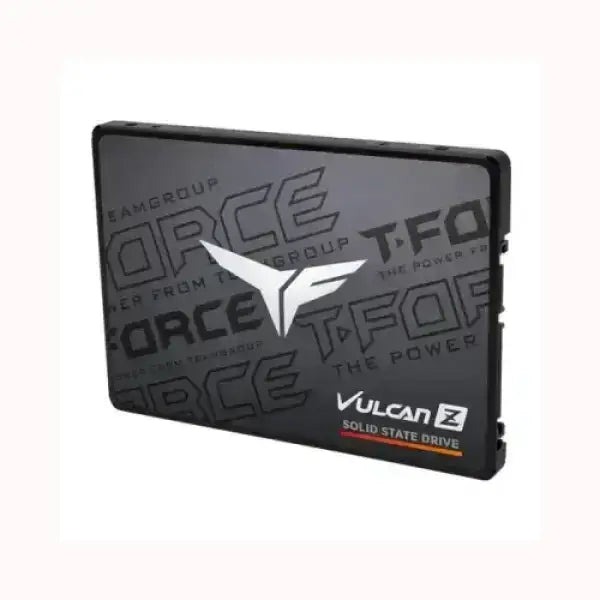 Disco rigido TEAM GROUP Vulcan Z SSD con design nero e logo T Force in primo piano