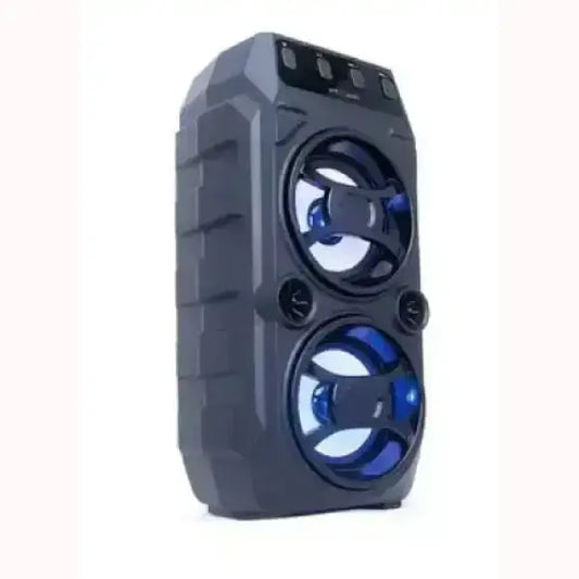Cassa TECHMADE nera con doppi altoparlanti blu e design robusto per audio potente