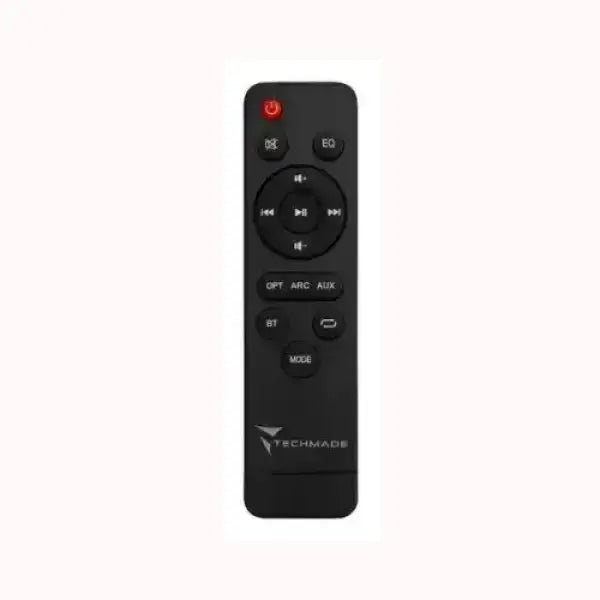 Telecomando nero Techmade per soundbar con pulsanti di controllo volume e modalità audio