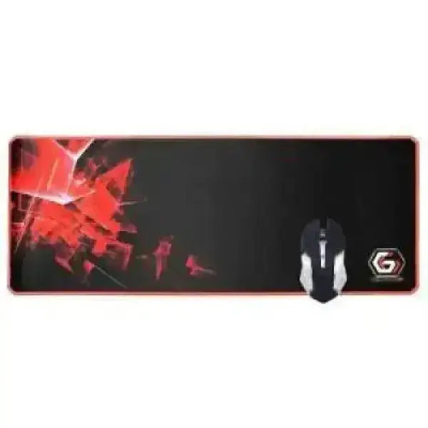 Tappetino gaming extra large Techmade con motivo geometrico rosso bordo arancio e mouse ergonomico