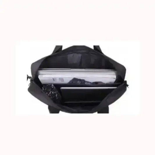 Sac à dos noir TECNO, vue de dessus, avec espace intérieur pour ordinateur portable et documents
