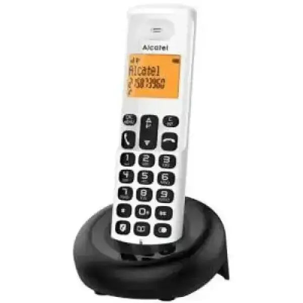 Alcatel Telefono Cordless bianco con base di ricarica nera display arancione tasti grandi design compatto
