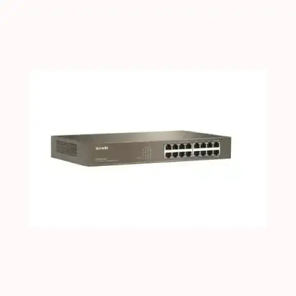 Switch di rete TENDA a 16 porte Ethernet in chassis metallico grigio per connessioni LAN aziendali