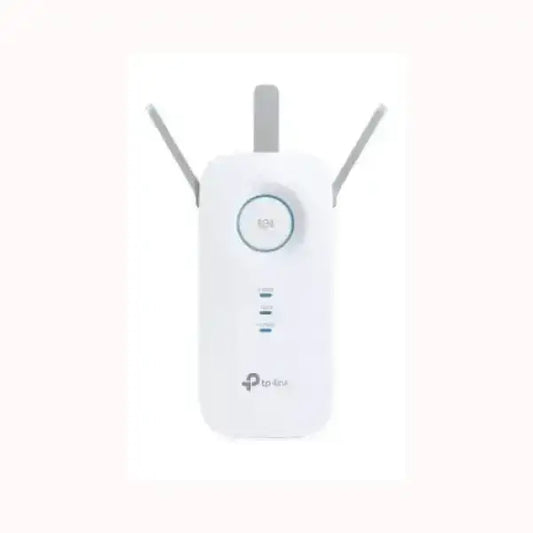 Ripetitore range extender WiFi TPLINK bianco con tre antenne esterne pulsante WPS e indicatori LED frontali