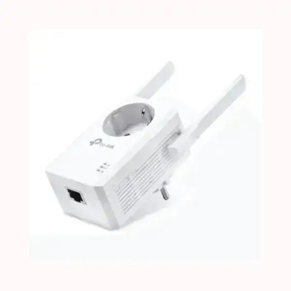 TPLINK range extender WiFi bianco con presa passante, due antenne esterne e porta Ethernet per ampliare il segnale