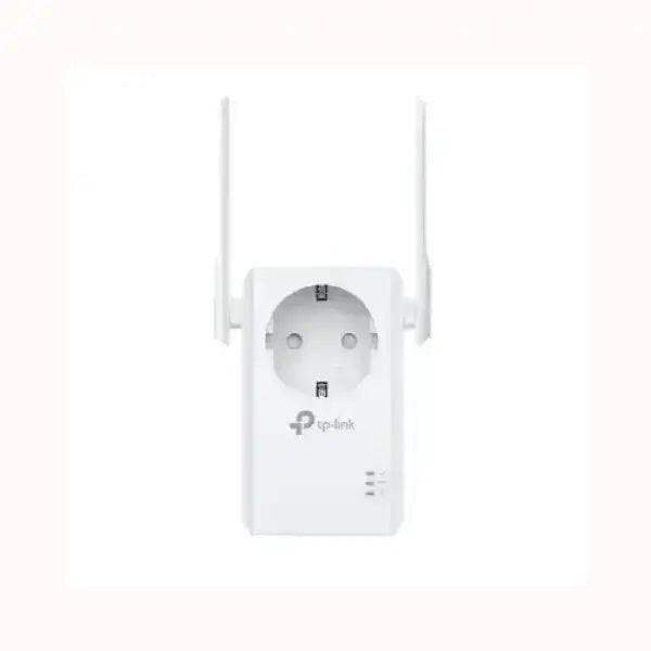 Ripetitore WiFi TPLINK con presa passante Schuko bianco e due antenne esterne per estendere copertura domestica