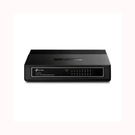 Switch Ethernet desktop nero TPLINK con indicatori LED frontali e porte RJ45 gigabit