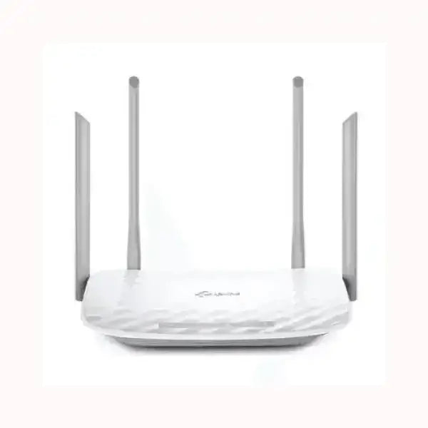 Router wireless bianco con quattro antenne TP-LINK per connessione internet veloce